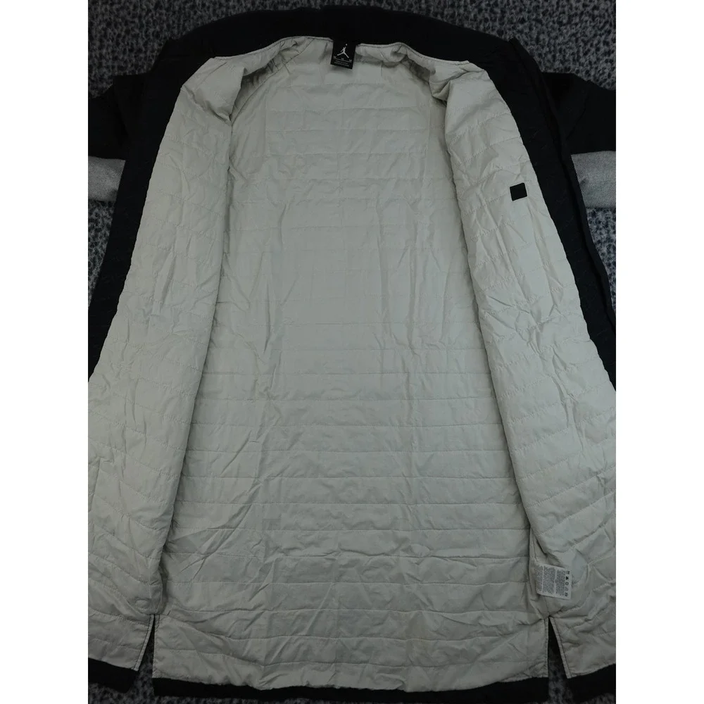 Jordan Long‎ Bomber Jacket Mens M Black Geometric Insulated Parka Gold Logo